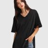 Women Belle & Bloom T-Shirts | Brave Soul Oversized T-Shirt - Black