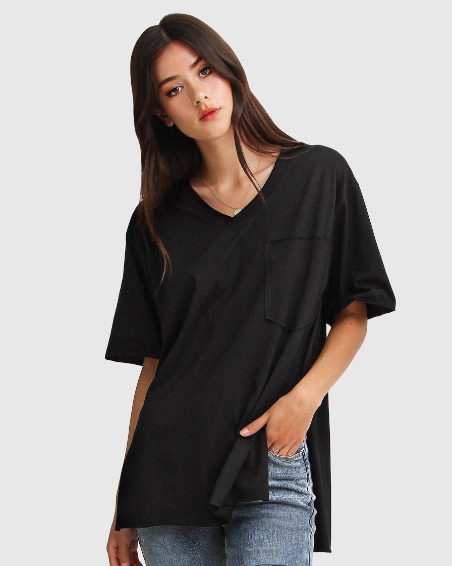 Women Belle & Bloom T-Shirts | Brave Soul Oversized T-Shirt - Black