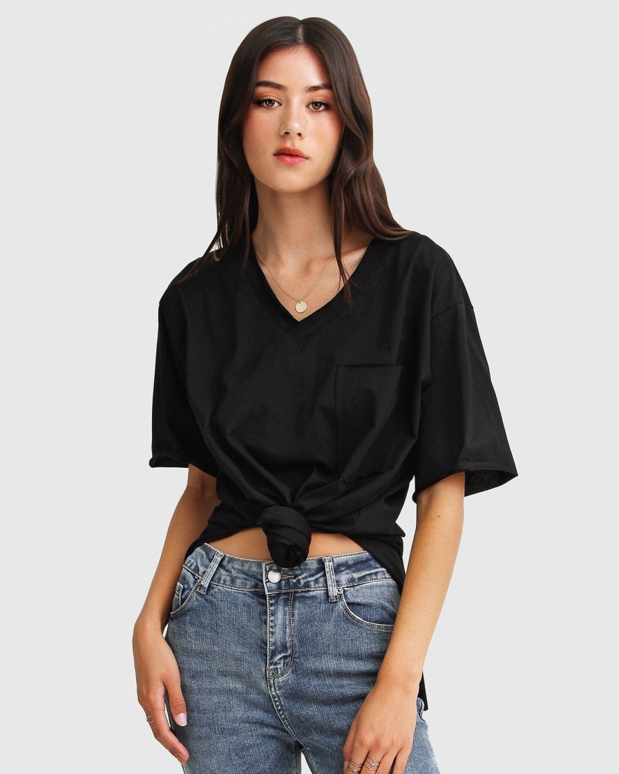 Women Belle & Bloom T-Shirts | Brave Soul Oversized T-Shirt - Black