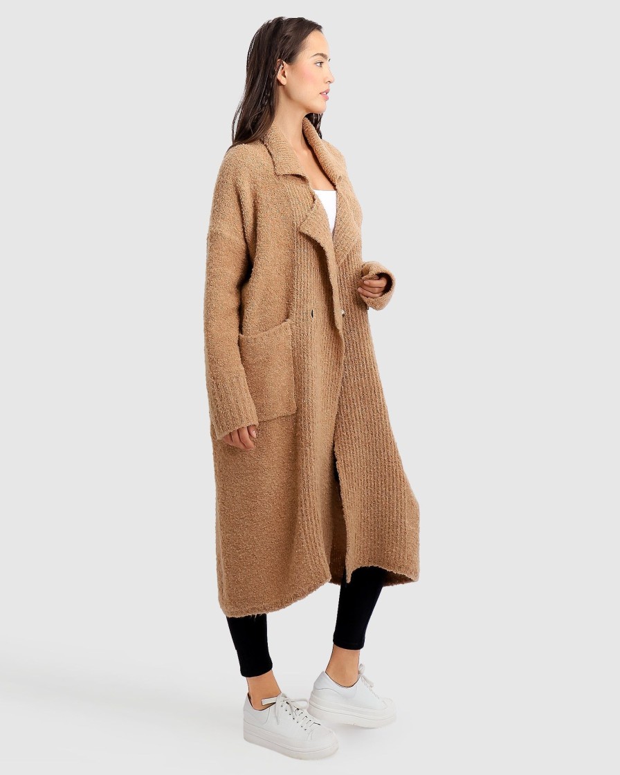 Women Belle & Bloom Jumpers & Knits | Born To Run Sustainable Sweater Coat - Light Camel