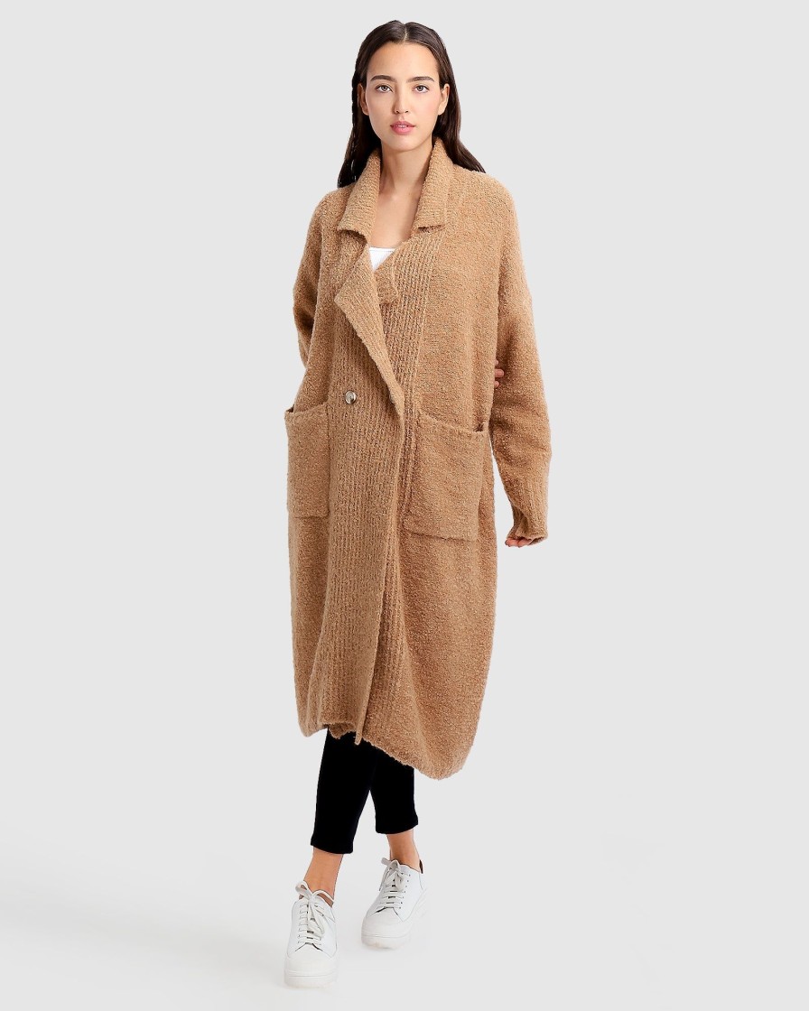 Women Belle & Bloom Jumpers & Knits | Born To Run Sustainable Sweater Coat - Light Camel