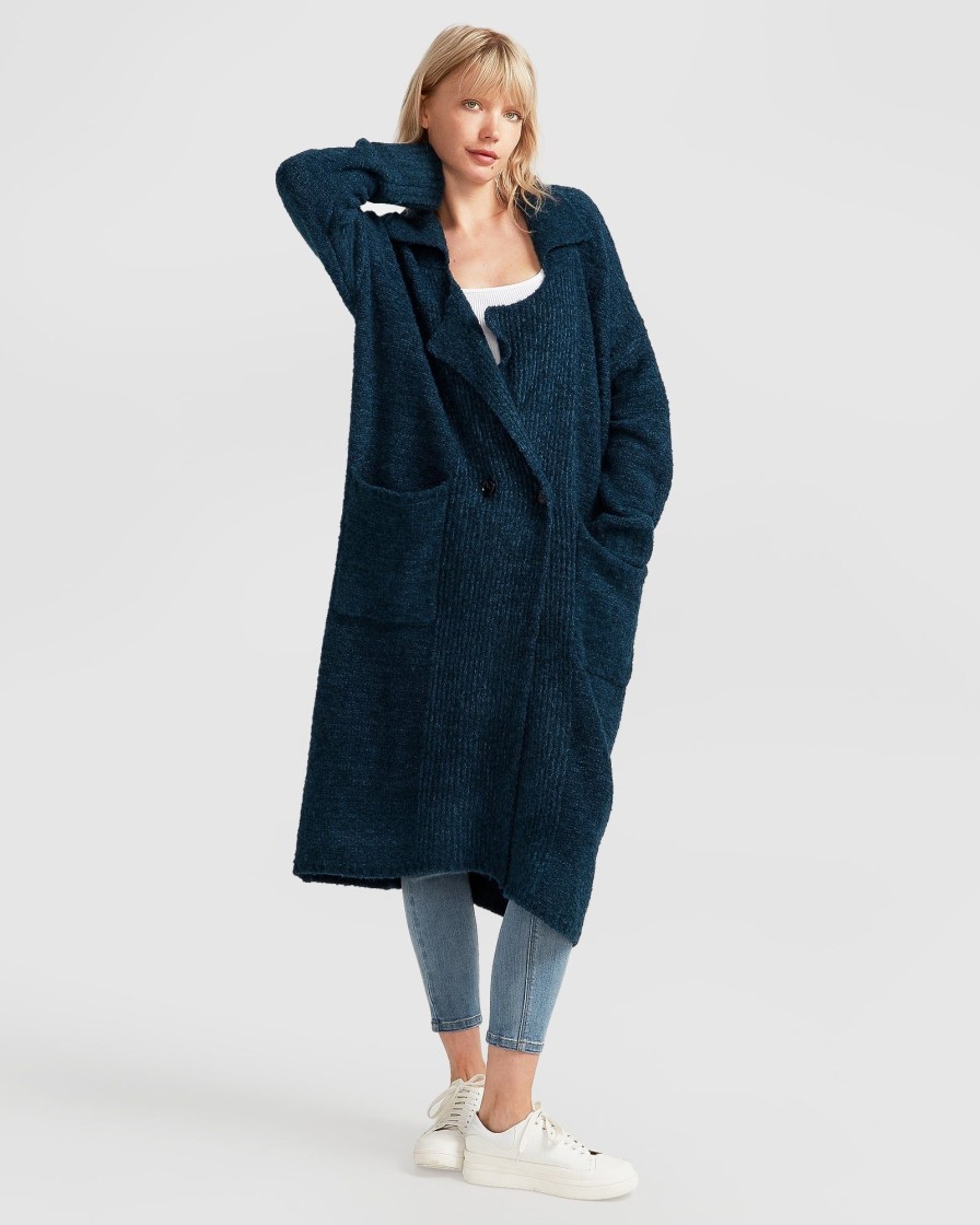 Women Belle & Bloom Jumpers & Knits | Born To Run Sustainable Sweater Coat - Dark Teal