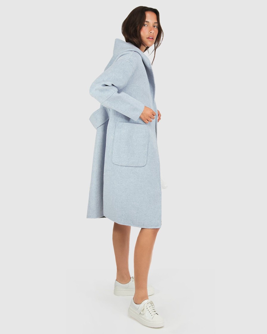 Women Belle & Bloom Wool Coats | Walk This Way Wool Blend Oversized Coat - Light Blue