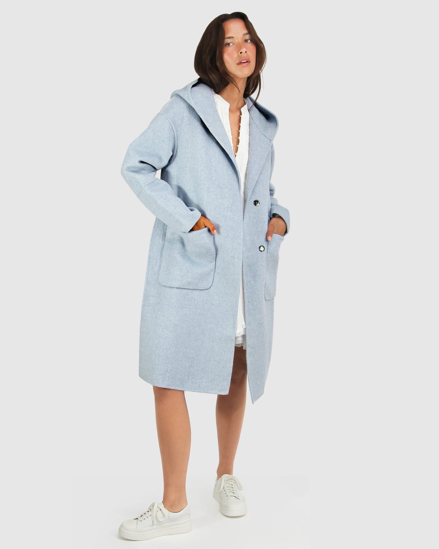 Women Belle & Bloom Wool Coats | Walk This Way Wool Blend Oversized Coat - Light Blue