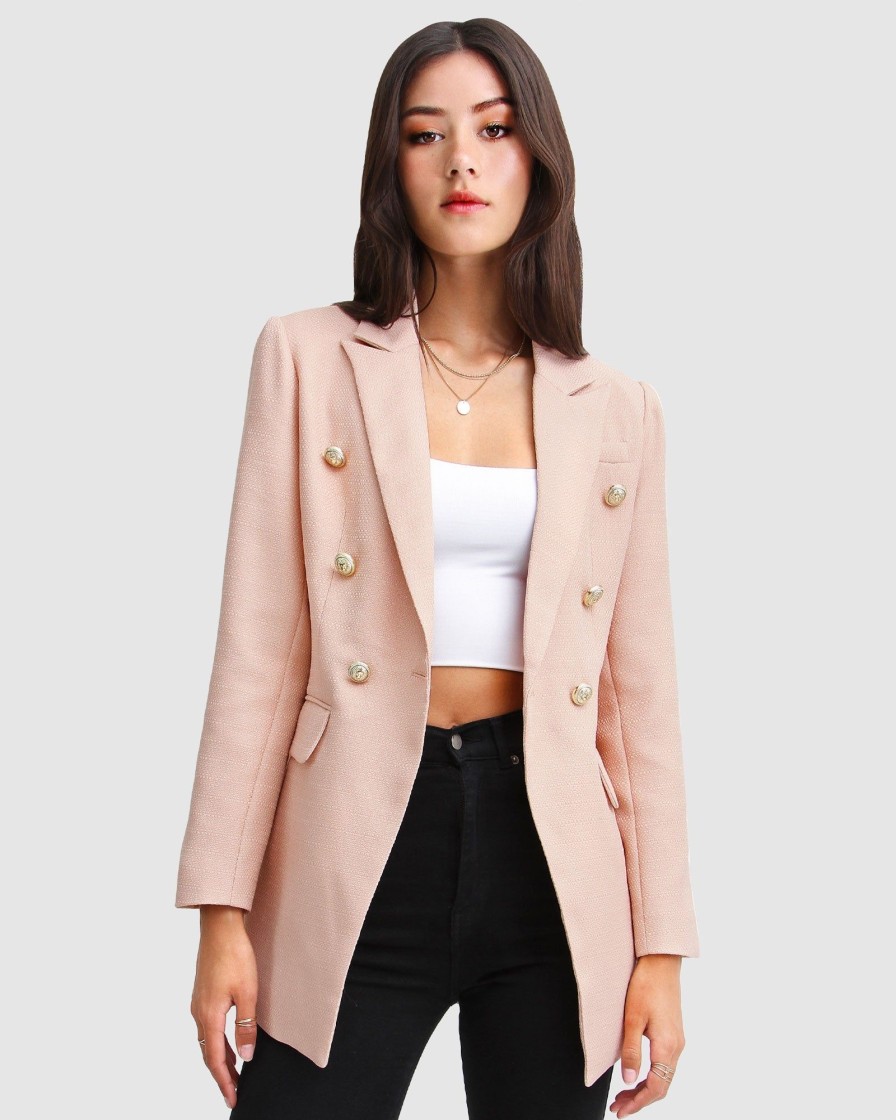 Women Belle & Bloom Suits & Blazers | Princess Polina Textured Weave Blazer - Blush