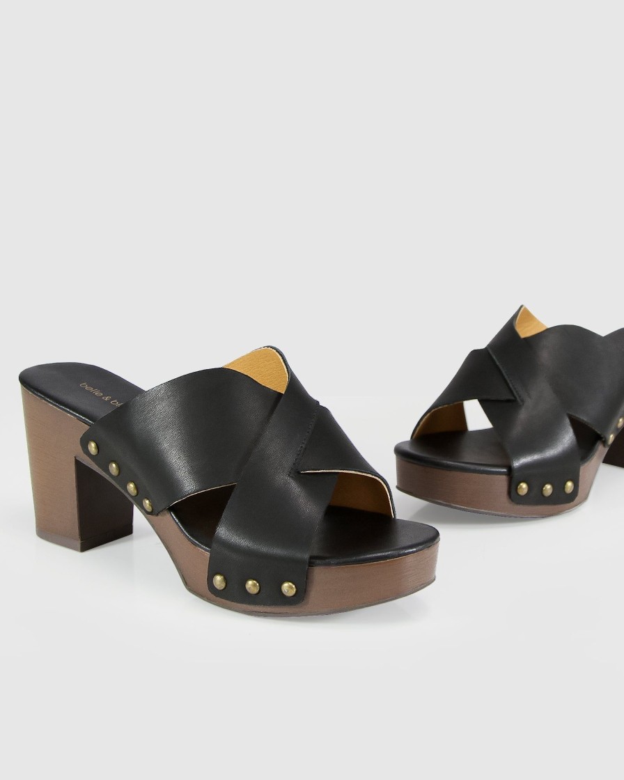 Women Belle & Bloom Heels | Midtown Clog Mule - Black/Chocolate