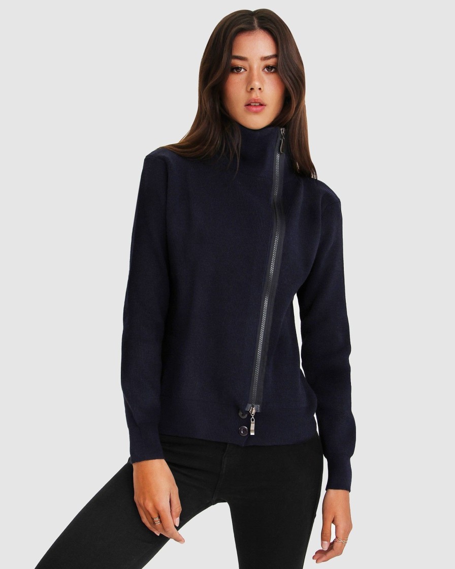 Women Belle & Bloom Jumpers & Knits | Brother'S Zip Front Jumper - Navy