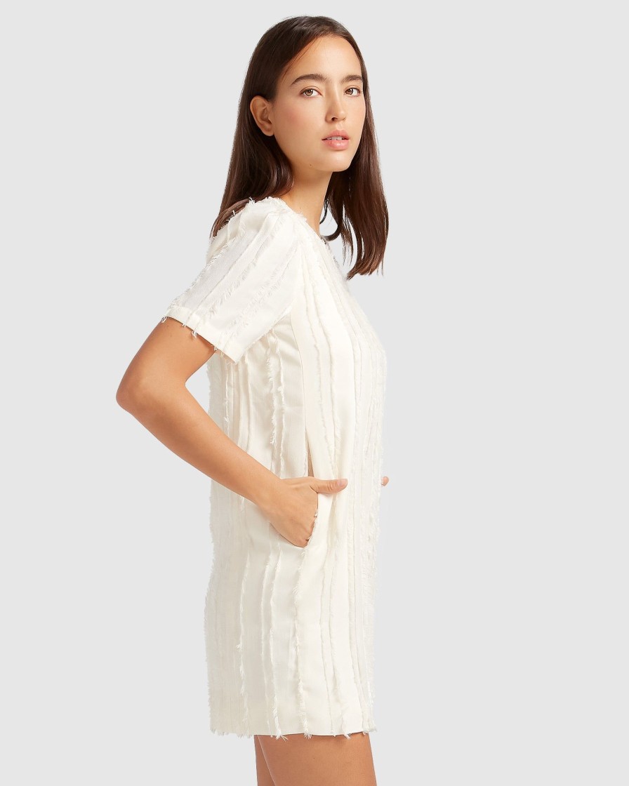 Women Belle & Bloom Mini Dresses | Star Child Textured Mini Dress - Off-White