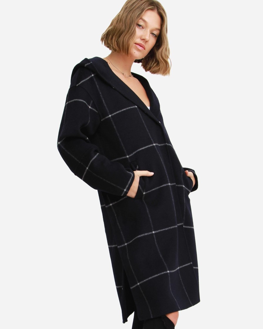 Women Belle & Bloom Wool Coats | Walk This Way Wool Blend Oversized Coat - Navy Plaid