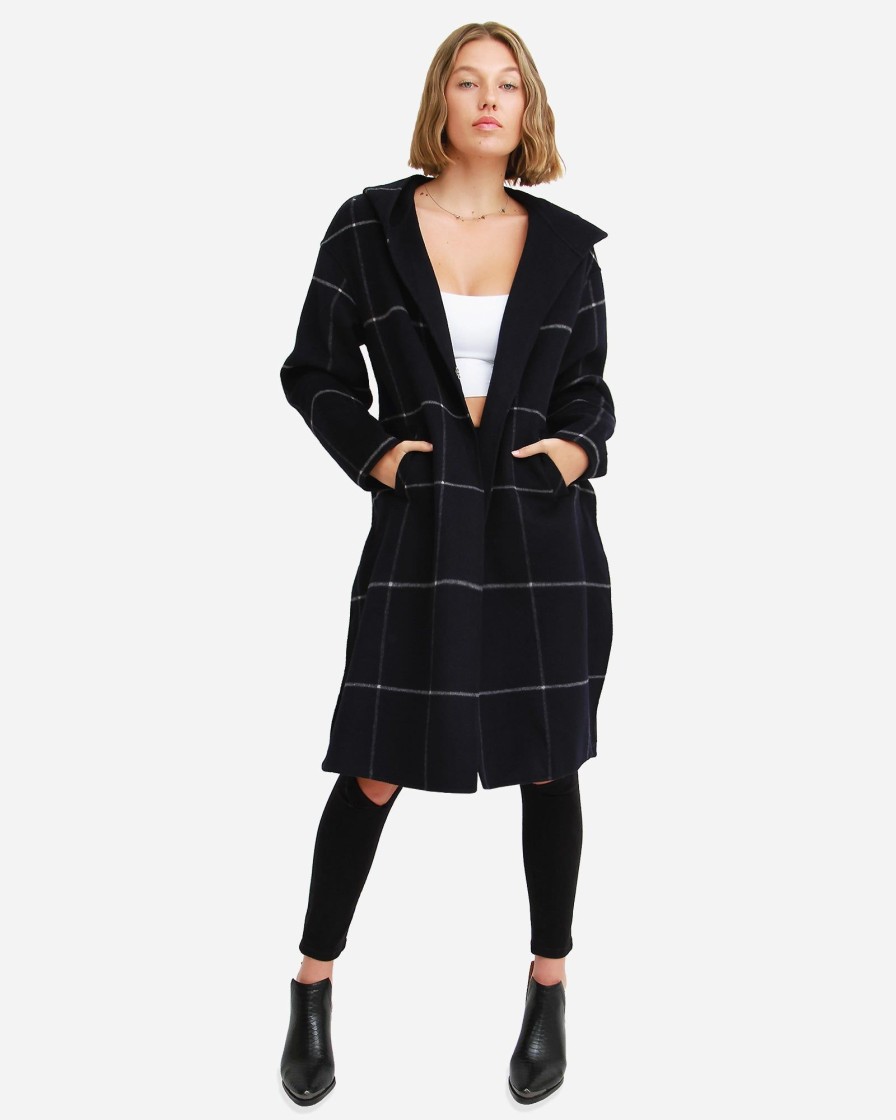 Women Belle & Bloom Wool Coats | Walk This Way Wool Blend Oversized Coat - Navy Plaid