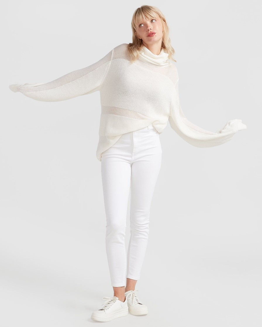 Women Belle & Bloom Jumpers & Knits | Nevermind Sheer Panelled Knit - Cream