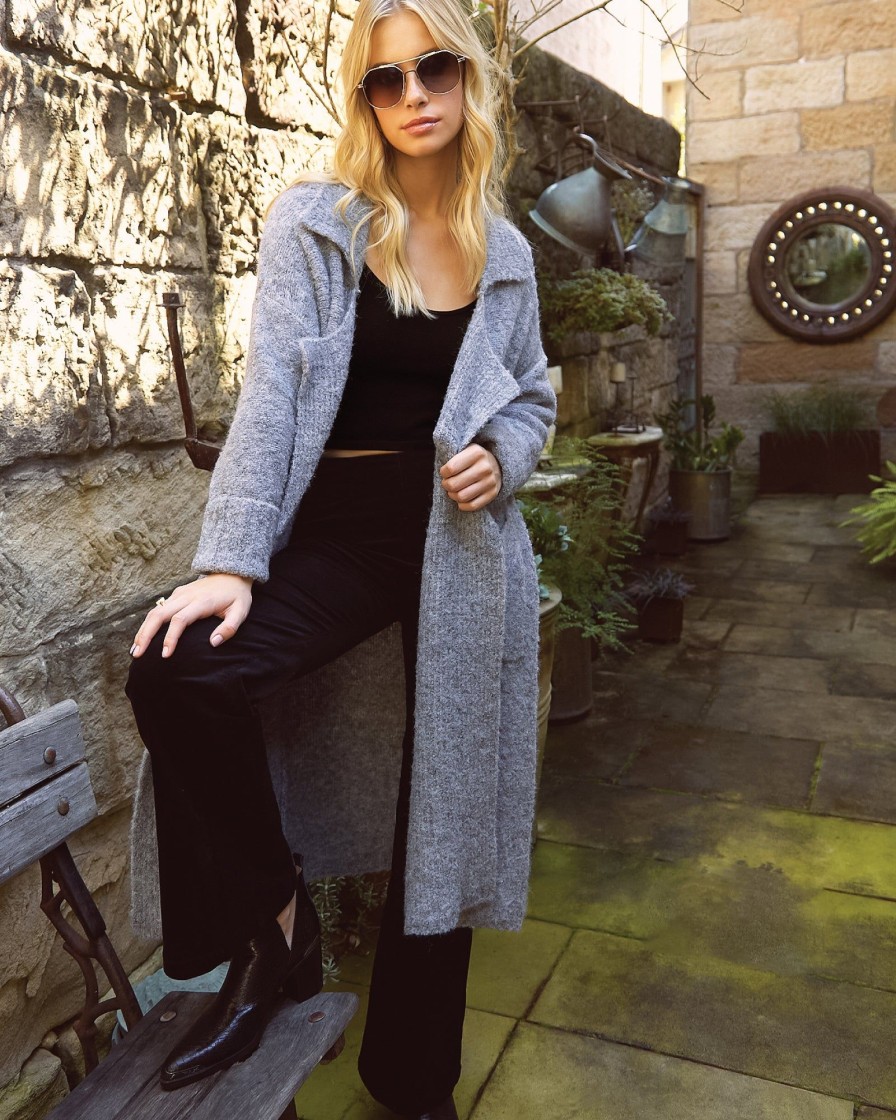 Women Belle & Bloom Jumpers & Knits | Born To Run Sustainable Sweater Coat - Grey