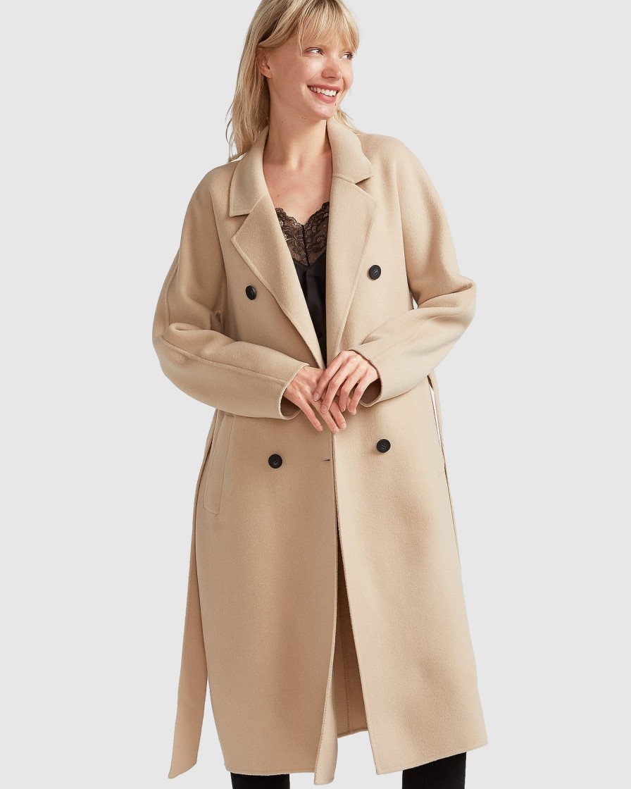 Women Belle & Bloom Wool Coats | Boss Girl Double-Breasted Lined Wool Coat - Pale Oat