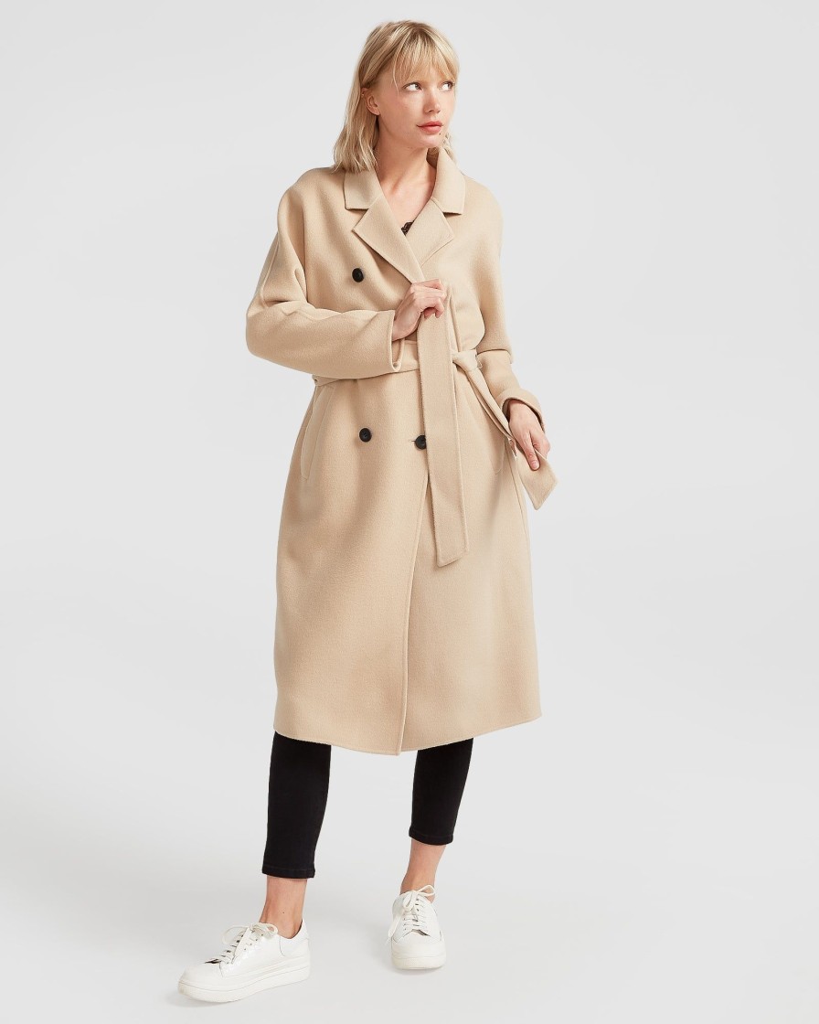 Women Belle & Bloom Wool Coats | Boss Girl Double-Breasted Lined Wool Coat - Pale Oat