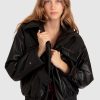 Women Belle & Bloom Leather Jackets | Love Drunk Leather Bomber - Black