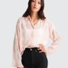 Women Belle & Bloom Shirts & Blouses | Yoko Shirred Chiffon Blouse - Blush