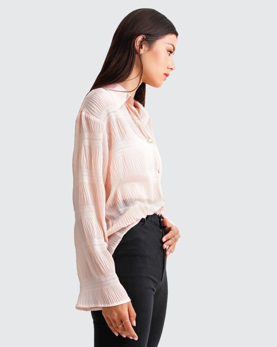 Women Belle & Bloom Shirts & Blouses | Yoko Shirred Chiffon Blouse - Blush