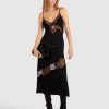 Women Belle & Bloom Midi Dresses | Heavenly Bodies Lace Slip Dress - Black