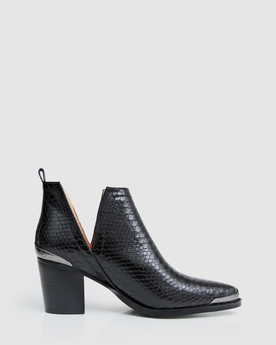 Women Belle & Bloom Boots | Austin Croc Embossed Ankle Boot - Black