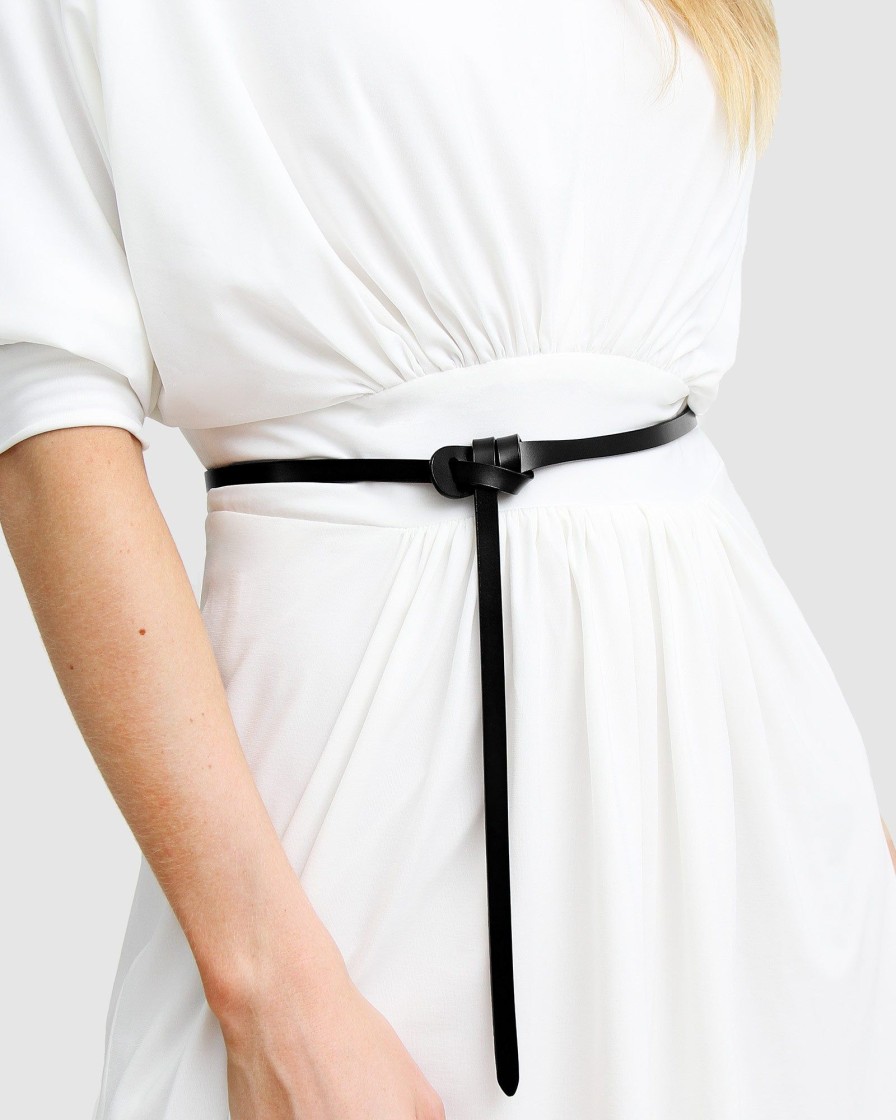 Women Belle & Bloom Belts | Tie The Knot Leather Belt - Black