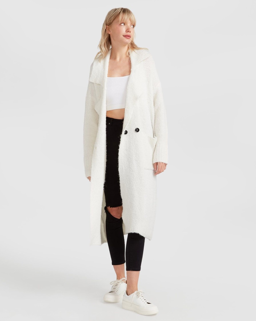 Women Belle & Bloom Jumpers & Knits | Born To Run Sustainable Sweater Coat - White