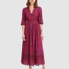 Women Belle & Bloom Midi Dresses | All Eyes On Me Midi Dress - Burgundy