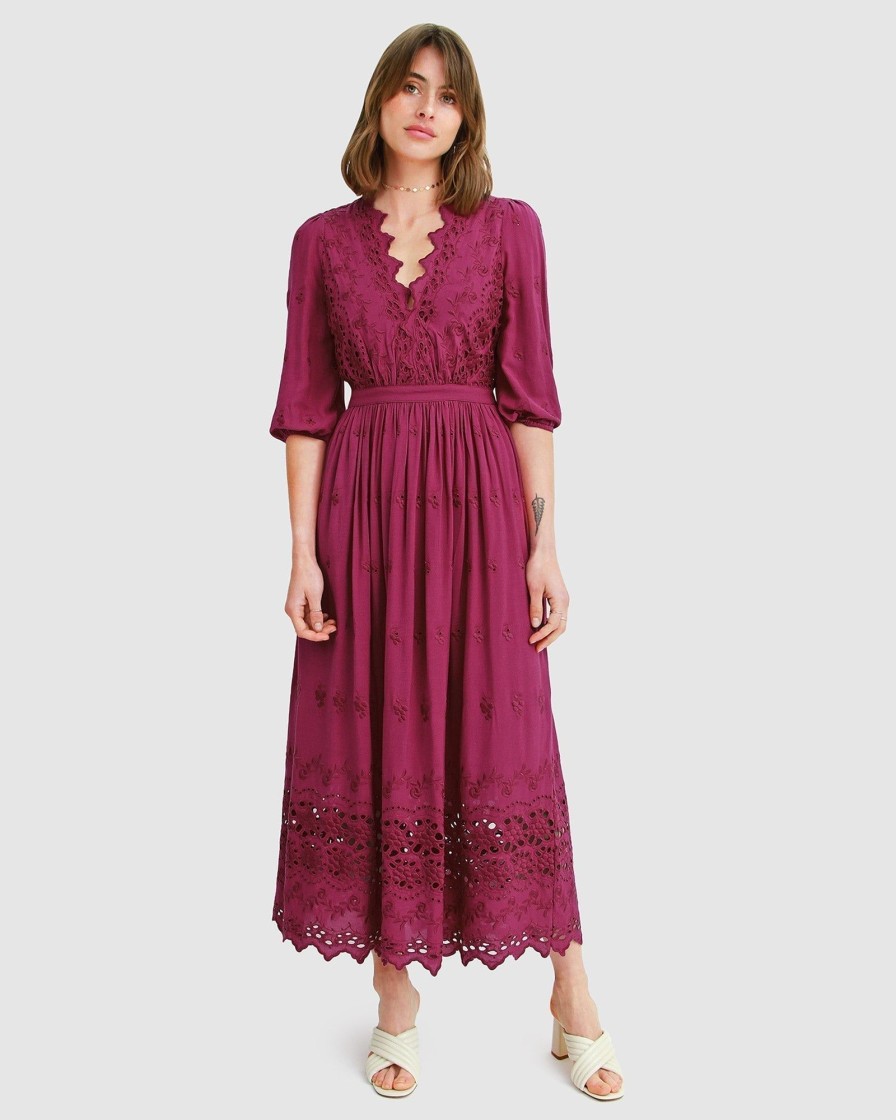 Women Belle & Bloom Midi Dresses | All Eyes On Me Midi Dress - Burgundy