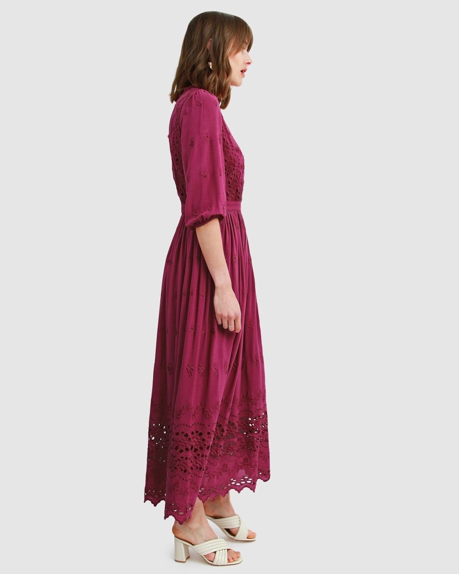 Women Belle & Bloom Midi Dresses | All Eyes On Me Midi Dress - Burgundy