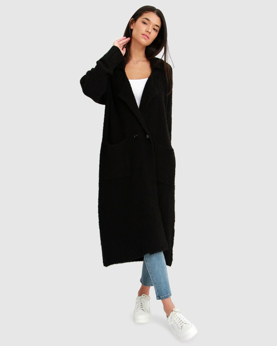 Women Belle & Bloom Jumpers & Knits | Born To Run Sustainable Sweater Coat - Black