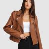 Women Belle & Bloom Leather Jackets | Just Friends Leather Jacket - Brown