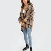 Women Belle & Bloom Wool Coats | River'S Edge Plaid Shacket - Oat Plaid