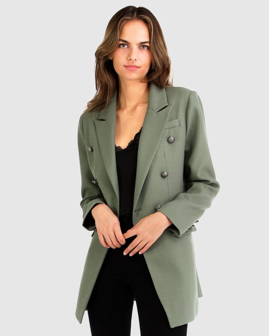 Women Belle & Bloom Suits & Blazers | Princess Polina Textured Weave Blazer - Military