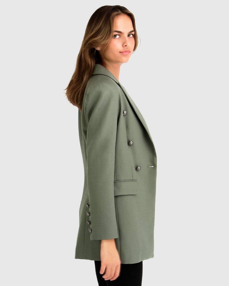 Women Belle & Bloom Suits & Blazers | Princess Polina Textured Weave Blazer - Military